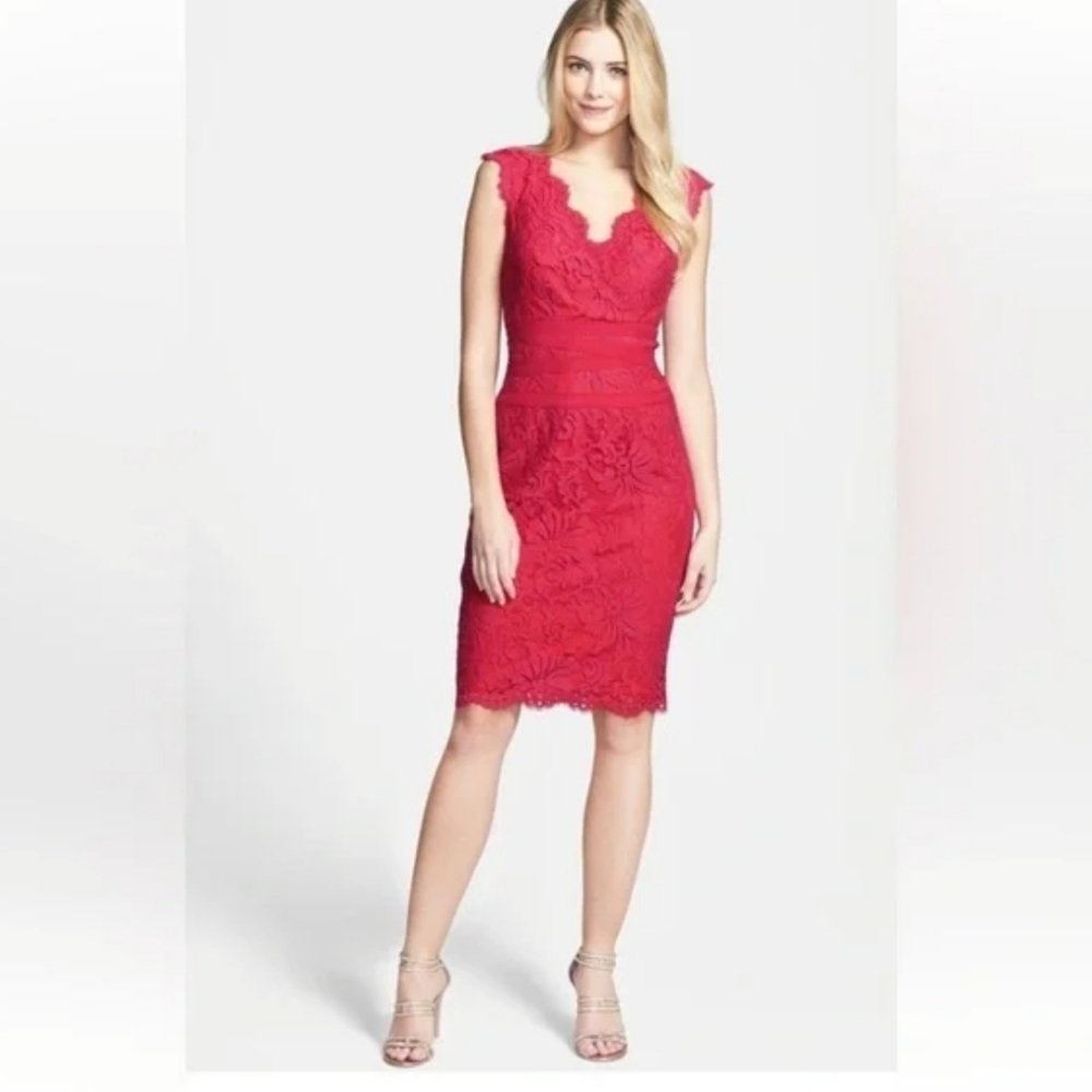 Tadashi Shoji red embroidered dress 12